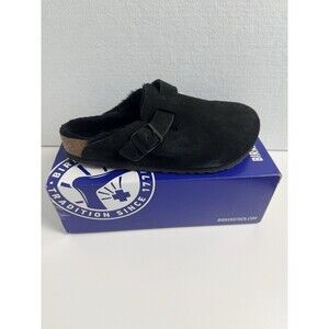 Birkenstock Boston Shearling Clogs Black Suede Slip-On Mule 41 Regular Fit